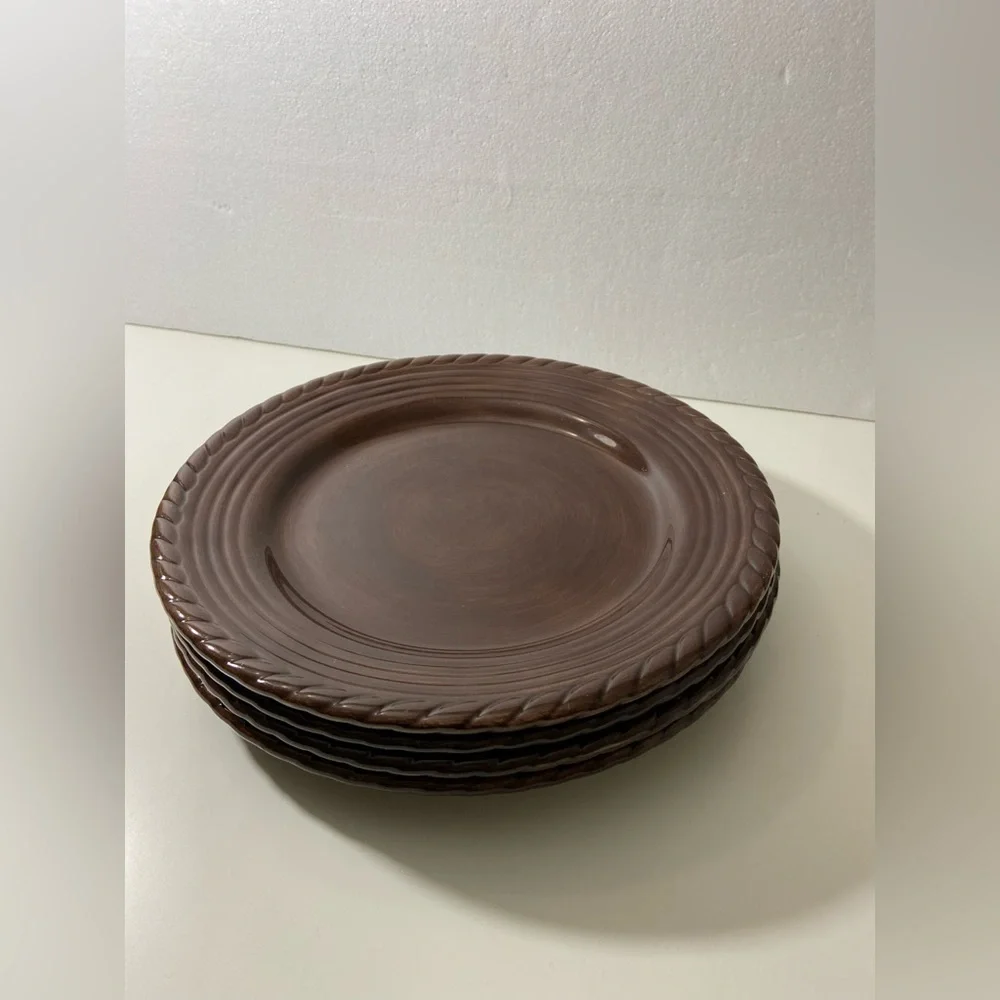 Lucca Z Gallerie 4 Dinner Plates Hand Painted Rope Rim Collection
